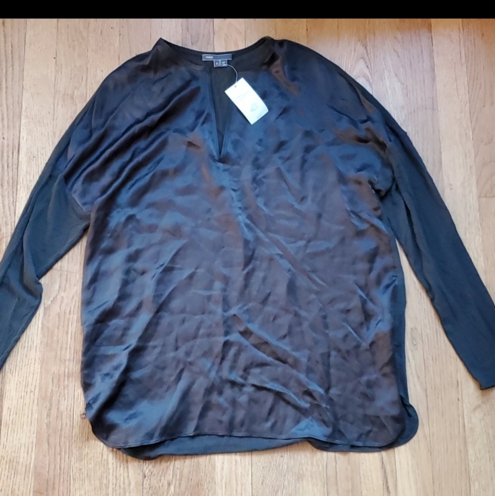 NWT Vince black silk top L